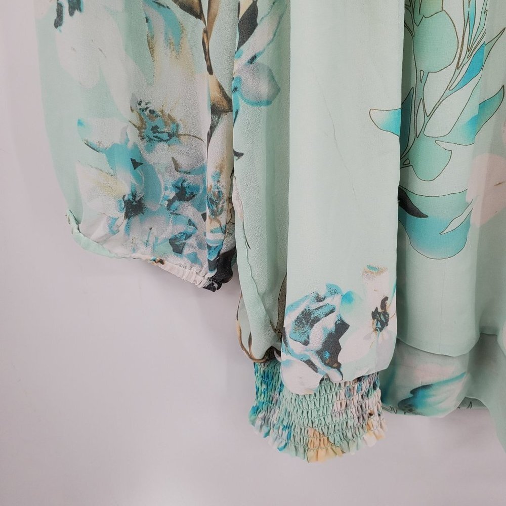 Dressbarn Womens Floral Half Button Tunic Top Blouse XL 3/4 Sleeve Elastic Waist - Picture 3 of 9